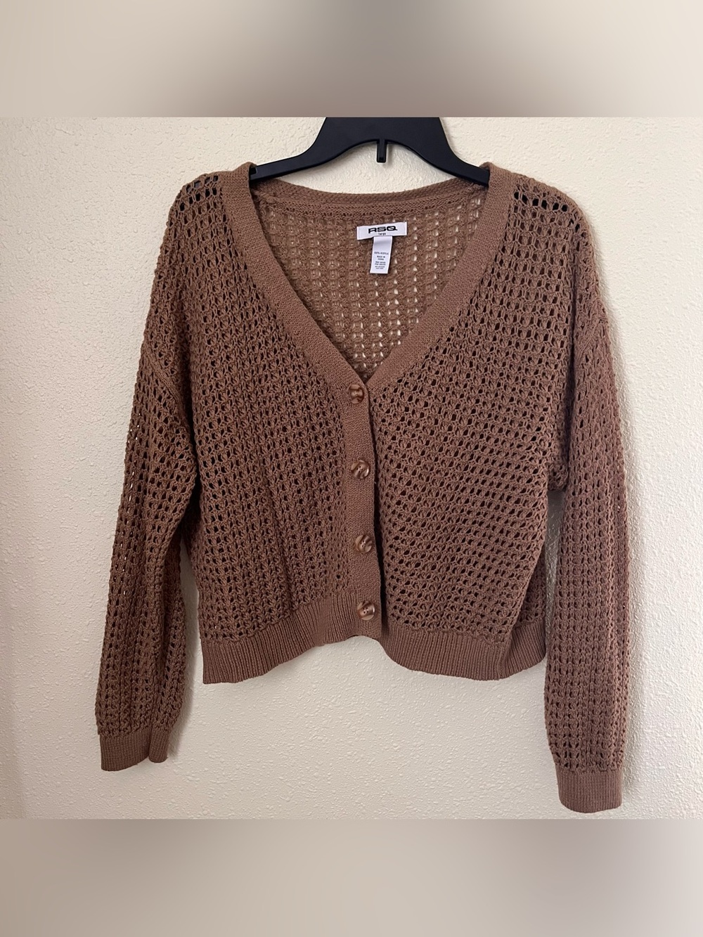 RSQ Open Knit Button-Front Cardigan in Brown